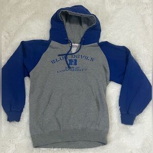 Vintage Duke University Blue Devils Hoodie Gray Blue Raglan Sweatshirt Size S